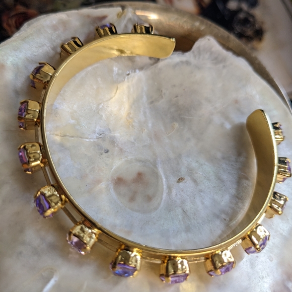 Purple Lavender Amethyst Swarovski Crystals in 14K Gold Plated Bracelet Cuff - Picture 3 of 5